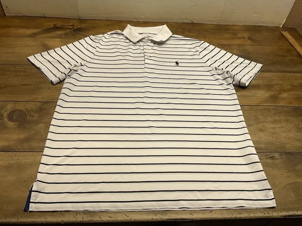 Polo Ralph Lauren Performance Shirt Mens Medium Striped Short Sleeve Stretch